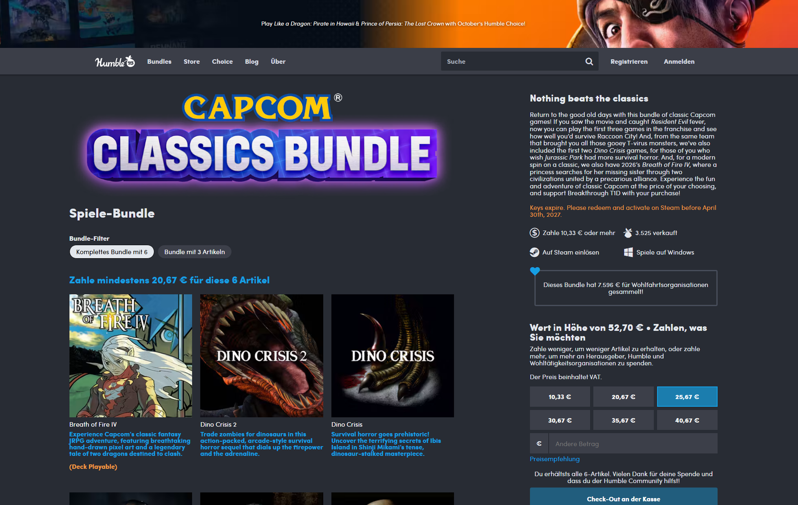 Capcom Classics Bundle auf Humble – Screenshot der Angebotsseite